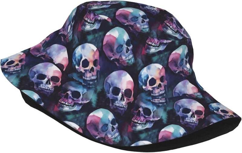 YYFD Halloween Bucket Hat for Women Men Watercolor Gothic Skull Hat Holiday Party Cap Outdoor Travel Sun Caps - Image 2
